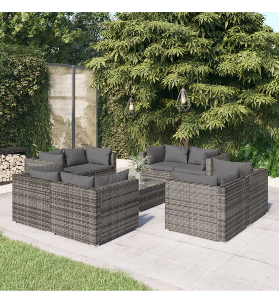 Salon de jardin 9 pcs avec coussins Résine tressée Gris Salon de jardin 9 pcs avec coussins Résine tressée Gris
