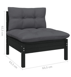 Salon de jardin 8 pcs avec coussins Noir Bois de pin solide