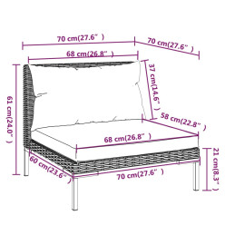 Salon de jardin 12 pcs avec coussins Résine tressée Gris foncé