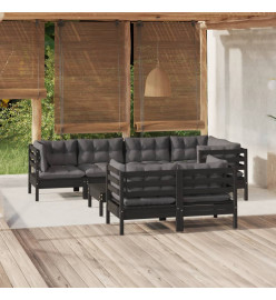 Salon de jardin 8 pcs avec coussins Noir Bois de pin massif