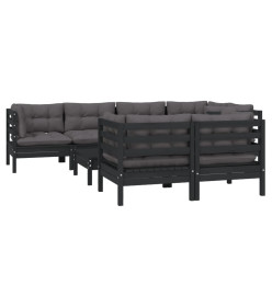Salon de jardin 8 pcs avec coussins Noir Bois de pin massif