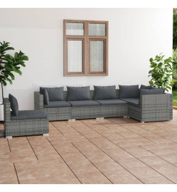 Salon de jardin 6 pcs avec coussins Résine tressée Gris