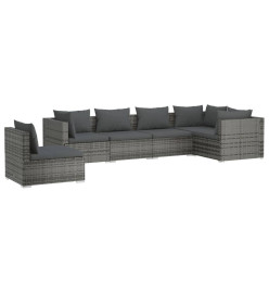 Salon de jardin 6 pcs avec coussins Résine tressée Gris