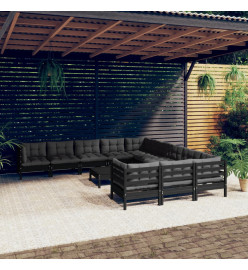 Salon de jardin 12 pcs avec coussins Noir Bois de pin