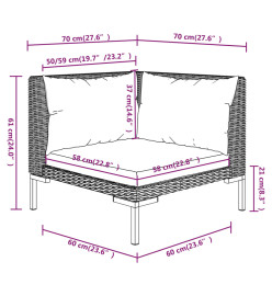 Salon de jardin 12 pcs avec coussins Résine tressée Gris foncé