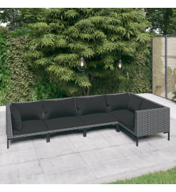 Salon de jardin 5 pcs avec coussins Résine tressée Gris foncé