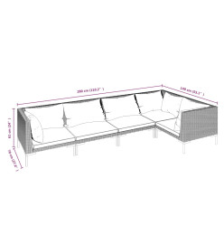 Salon de jardin 5 pcs avec coussins Résine tressée Gris foncé