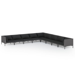 Salon de jardin 9 pcs avec coussins Résine tressée Gris foncé
