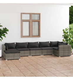Salon de jardin 7 pcs avec coussins Résine tressée Gris