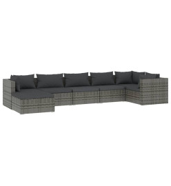 Salon de jardin 7 pcs avec coussins Résine tressée Gris