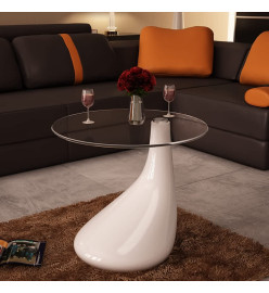 Table basse avec dessus de table en verre rond Blanc brillant