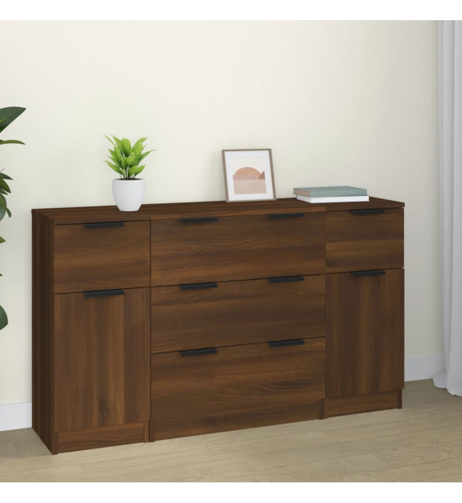 Ensemble de buffets 3 pcs Chêne marron Bois d'ingénierie