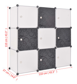 Organisateur de rangement cube avec 9 compartiments Noir/Blanc