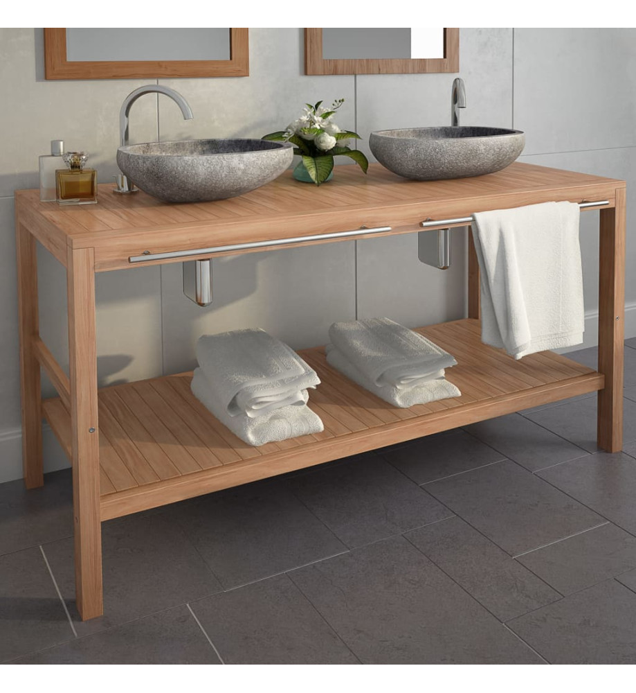 Meuble-lavabo de salle de bains Teck massif 132x45x75cm