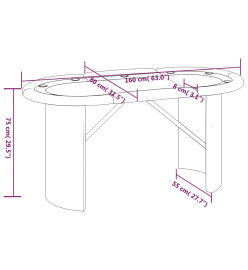 Table de poker 10 joueurs Vert 160x80x75 cm