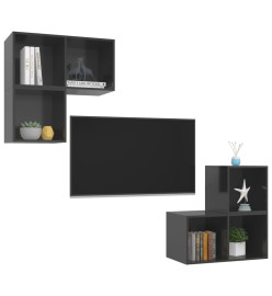 Ensemble de meuble TV 4 pcs Gris brillant Aggloméré