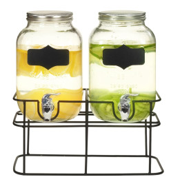 2 pcs Distributeurs de boissons avec support 2 x 4 L Verre