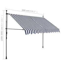 Auvent manuel rétractable avec LED 300 cm Bleu et blanc