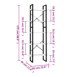 Bibliothèque à 5 niveaux Blanc 60x30x175 cm Bois ingénierie