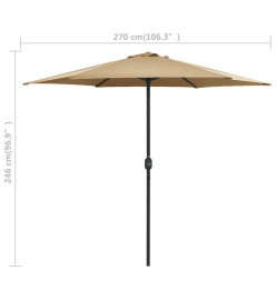 Parasol d'extérieur et mât en aluminium 270x246 cm Taupe