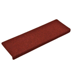 Tapis d'escalier 15 pcs Tissu aiguilleté 65x21x4 cm Rouge