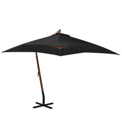 Parasol suspendu avec mât Noir 3x3 m Bois de sapin massif