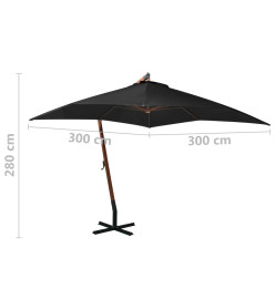 Parasol suspendu avec mât Noir 3x3 m Bois de sapin massif