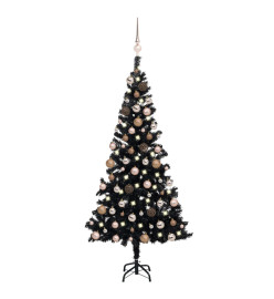 Arbre de Noël artificiel avec LED et boules Noir 150 cm PVC