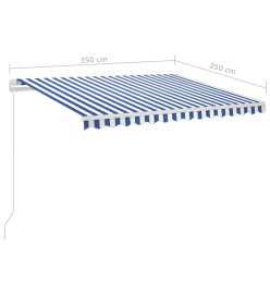 Auvent rétractable automatique et poteaux 3,5x2,5 m Bleu blanc