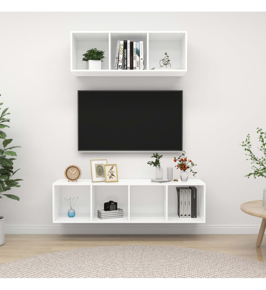 Ensemble de meuble TV 2 pcs Blanc Aggloméré