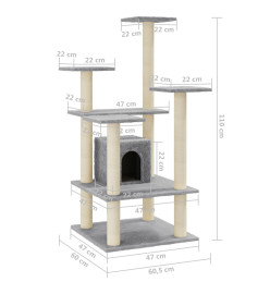 Arbre à chat avec griffoirs en sisal Gris clair 110 cm