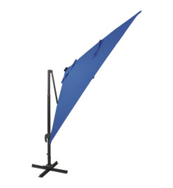 Parasol déporté avec mât et lumières LED Bleu azur 300 cm