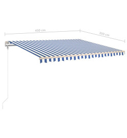 Auvent manuel rétractable avec poteaux 4,5x3,5 m Bleu et blanc