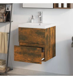 Meuble lavabo avec bassin intégré Chêne fumé Bois d'ingénierie