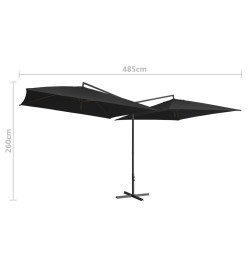 Parasol double avec mât en acier 250 x 250 cm Noir