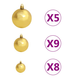 Set de boules de Noël avec pic et 150 LED 61 pcs Doré et bronze