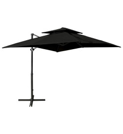 Parasol déporté à double toit 250x250 cm Noir