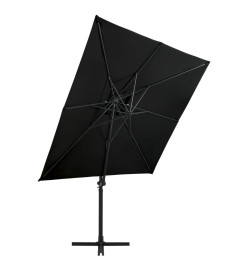 Parasol déporté à double toit 250x250 cm Noir