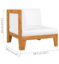 Canapé d'angle sectionnel et coussins blanc crème Bois d'acacia