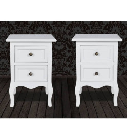 Table de chevet 2 pcs avec 2 tiroirs MDF Blanc