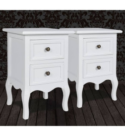 Table de chevet 2 pcs avec 2 tiroirs MDF Blanc