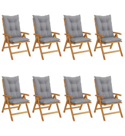 Chaises de jardin inclinables et coussins lot de 8 teck solide