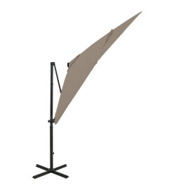 Parasol déporté avec mât et lumières LED Taupe 250 cm