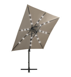 Parasol déporté avec mât et lumières LED Taupe 250 cm