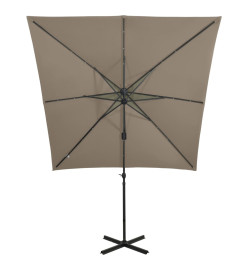 Parasol déporté avec mât et lumières LED Taupe 250 cm