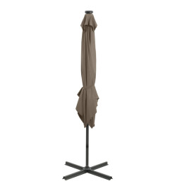 Parasol déporté avec mât et lumières LED Taupe 250 cm