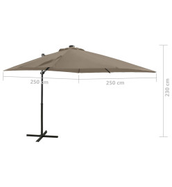 Parasol déporté avec mât et lumières LED Taupe 250 cm