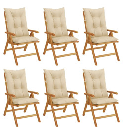 Chaises de jardin inclinables et coussins lot de 6 bois teck