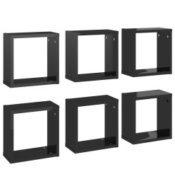 Étagères cube murales 6 pcs Noir brillant 30x15x30 cm