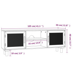 Meuble TV Blanc 105x30x40cm Bois de pin massif et rotin naturel